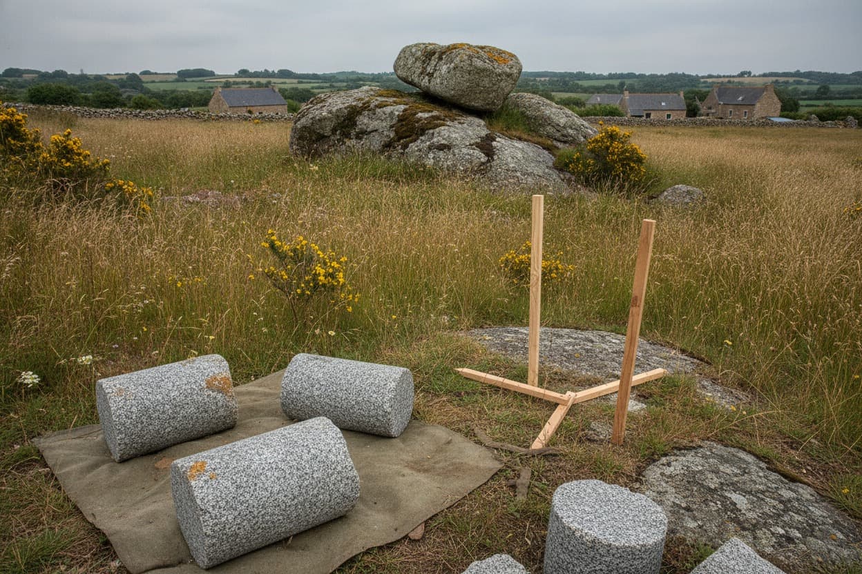 Table de prélèvement avec carottes de roche, étude de terrain avant chiffrage