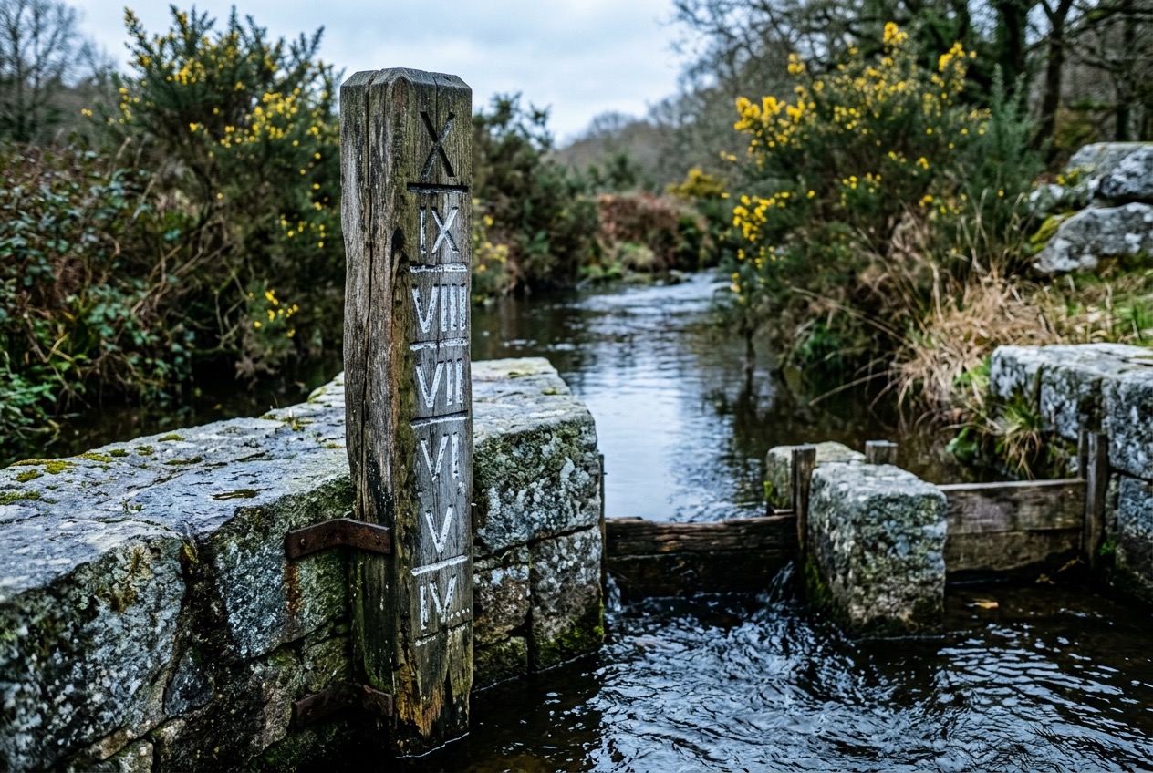 Niveau d'eau bas dans une retenue bretonne pendant une période de restriction estivale