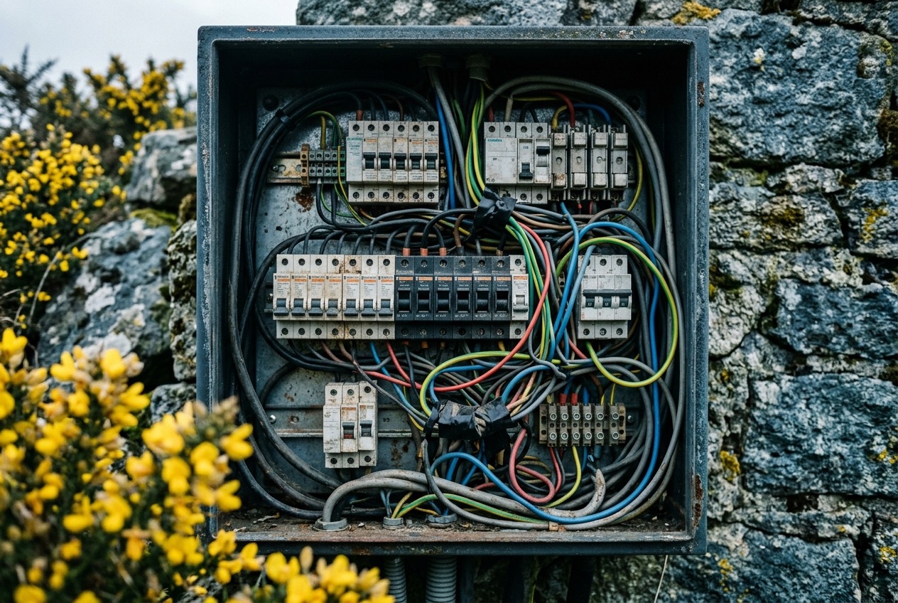 Coffret électrique et pompe de forage : les règles de sécurité, illustration technique du sujet, sans personne ni main