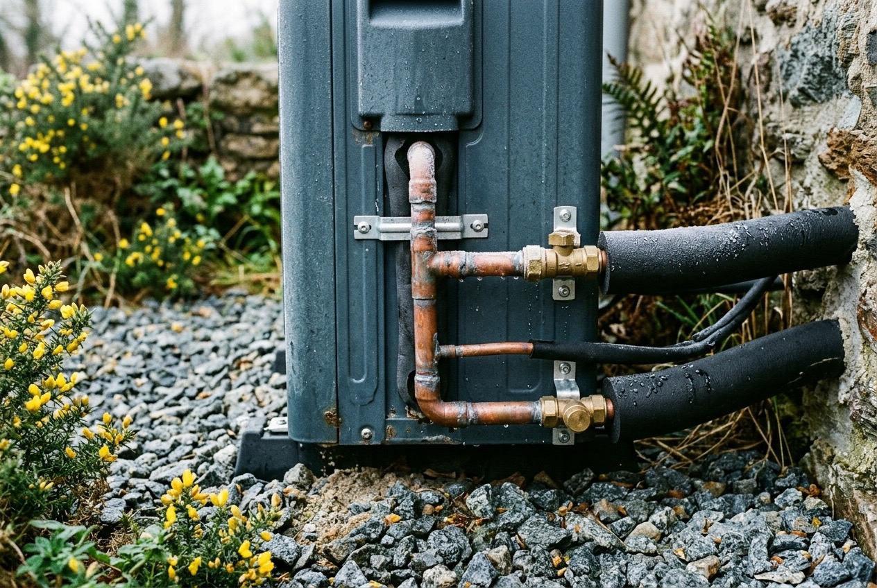 Pompe à chaleur eau/eau : comprendre le rendement en hiver breton, illustration technique du sujet, sans personne ni main